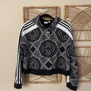 Adidas Black White Crop Pullover Hoodie Sweatshirt Kaleidescope Bandana Sz M B38